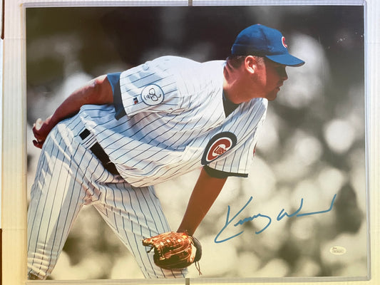 Kerry Wood Chicago Cubs Autographed Baseball 16x20 Photo with JSA COA