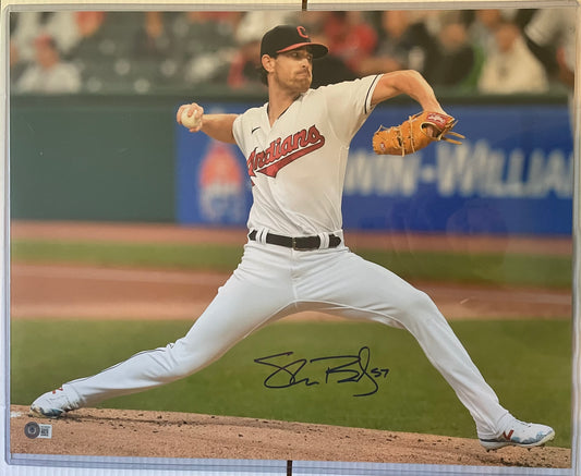 Shane Bieber Cleveland Guardians Autographed Baseball 16x20 Photo Beckett COA