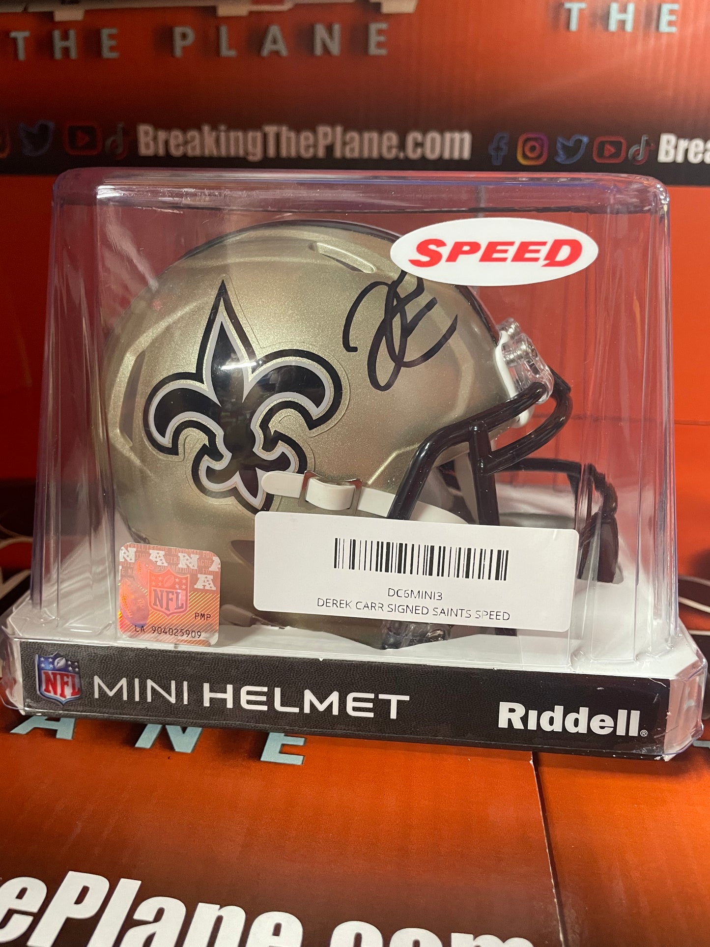 Derek Carr Autographed Saints Mini Helmet Tristar COA Shell Included