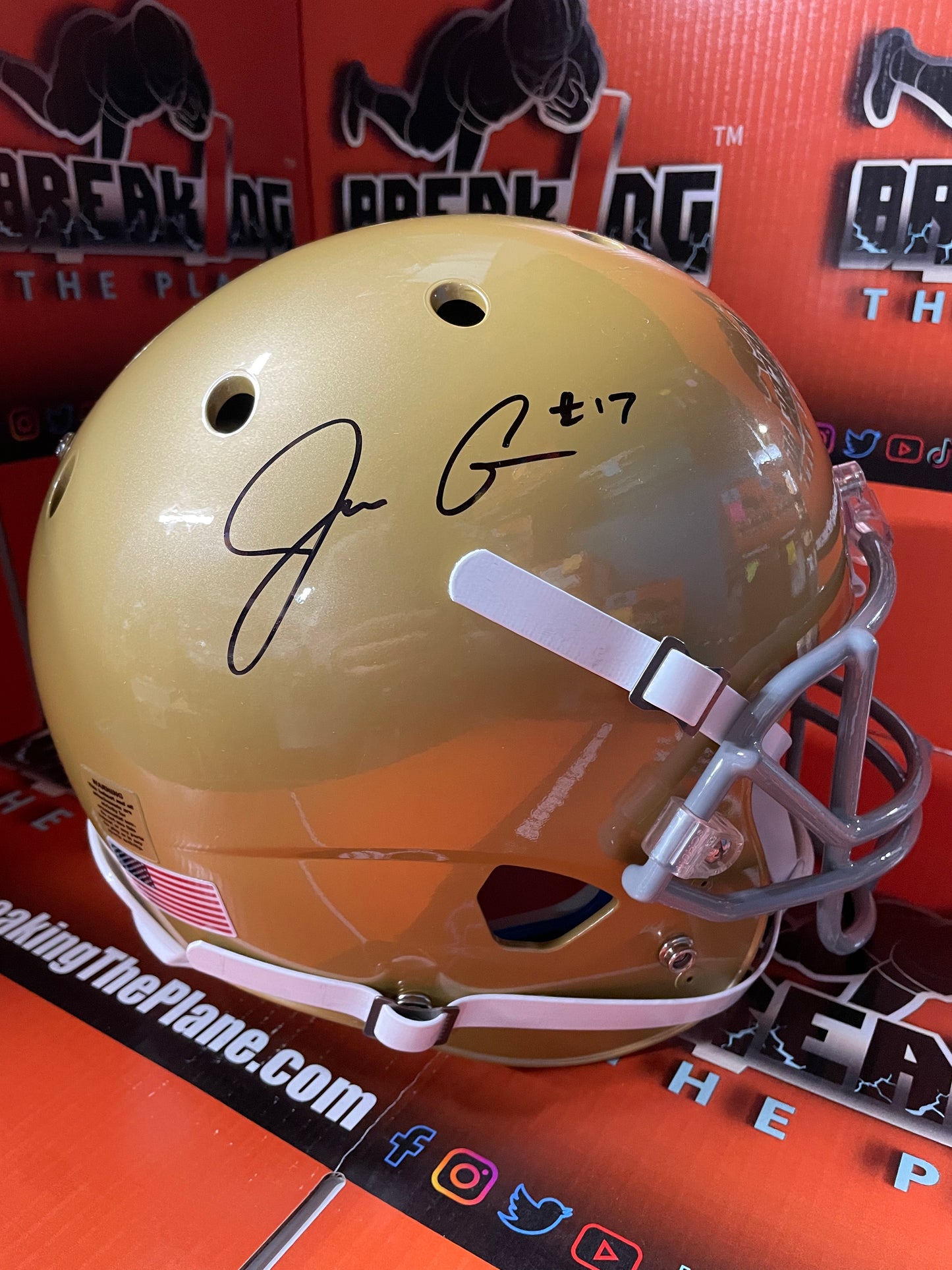 Jack Coan Autographed Notre Dame Full Size Helmet with JSA COA Colts Missing Ear Piece