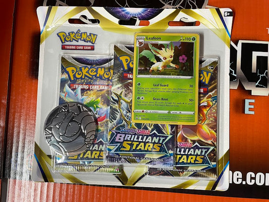 Pokemon Brilliant Stars 3 Pack Blister with Leafeon Promo