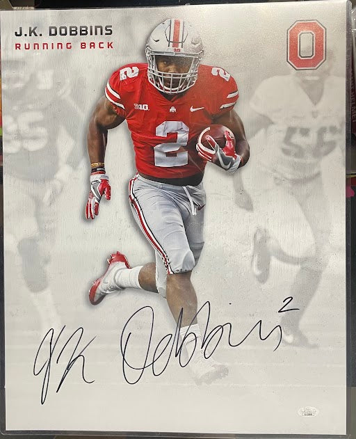 JK Dobbins Autographed 16x20 Photo Ohio State Buckeyes College Chargers Ravens Beckett COA