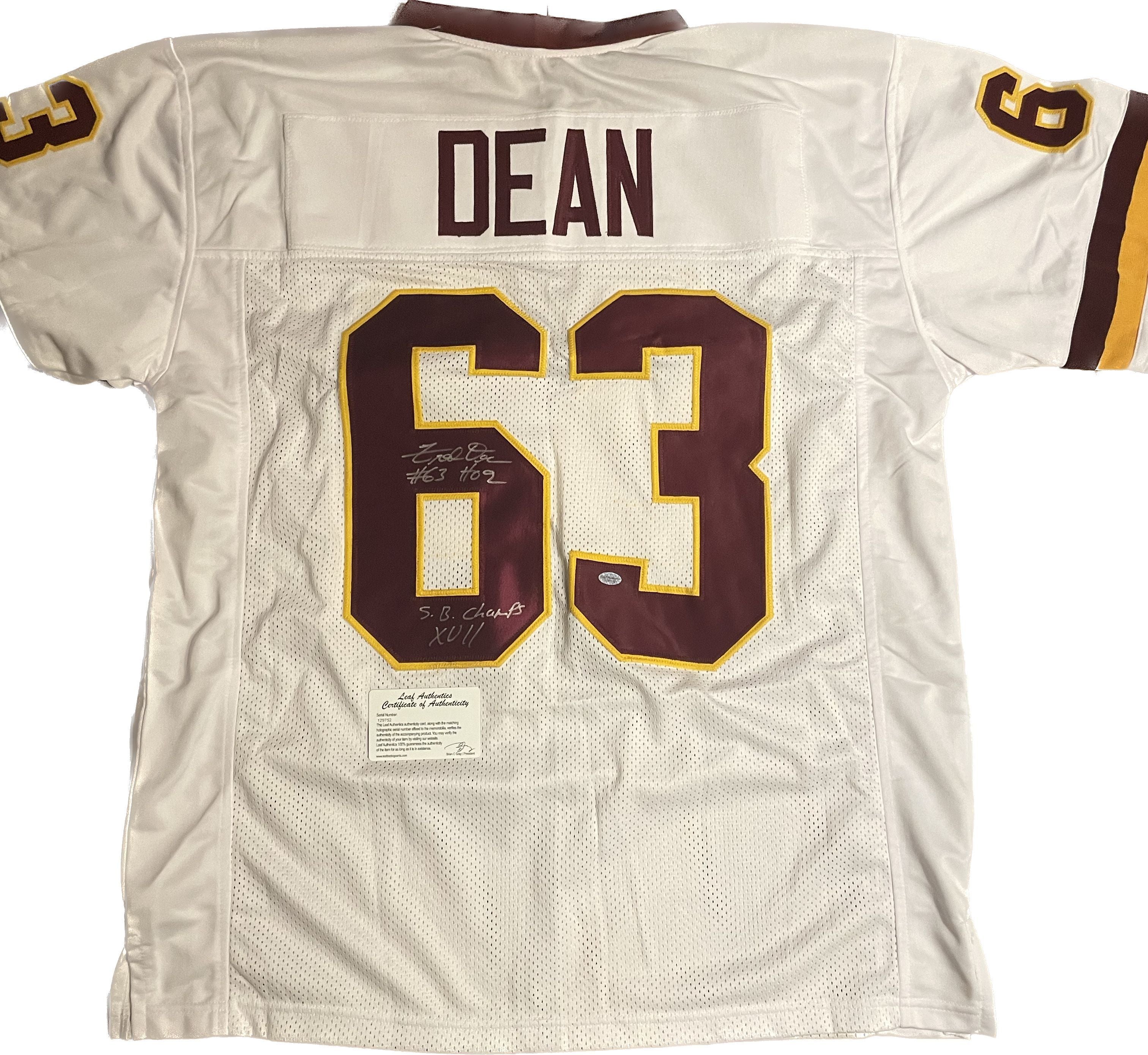 Fred Dean store Autographed/Signed Jersey LEAF Sticker Washington Football Team