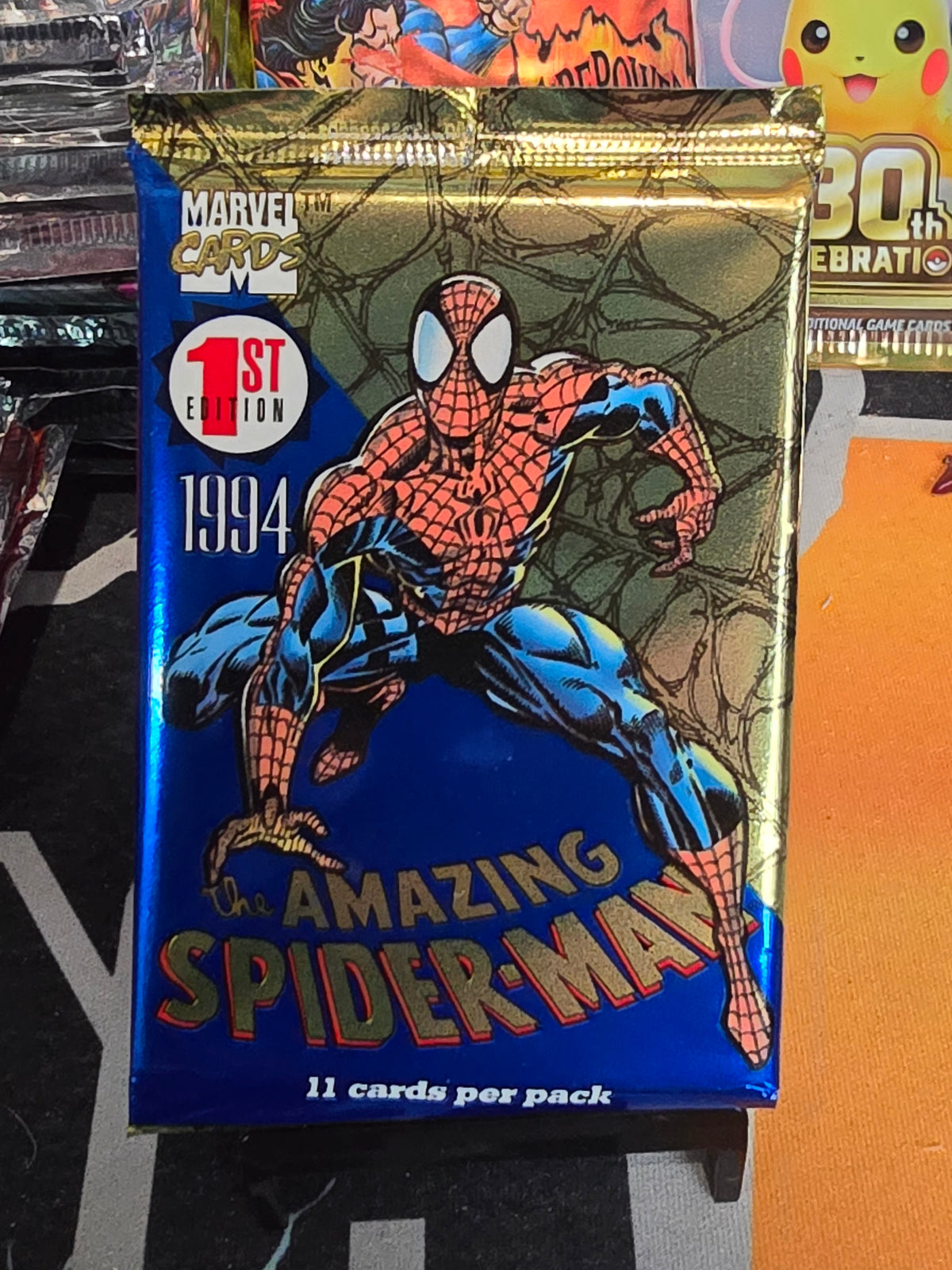 ONE PACK! Rare 1994 Fleer The Amazing Spider-Man Factory Wal-Mart Edition Pack - Chase Gold-Webs Holograms!