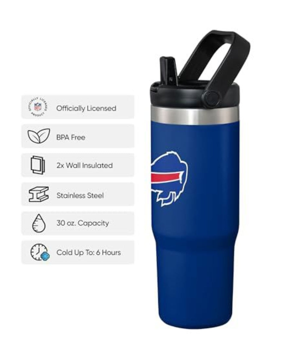 FOCO Buffalo Bills NFL 30 oz Straw Tumbler Stainless Steel