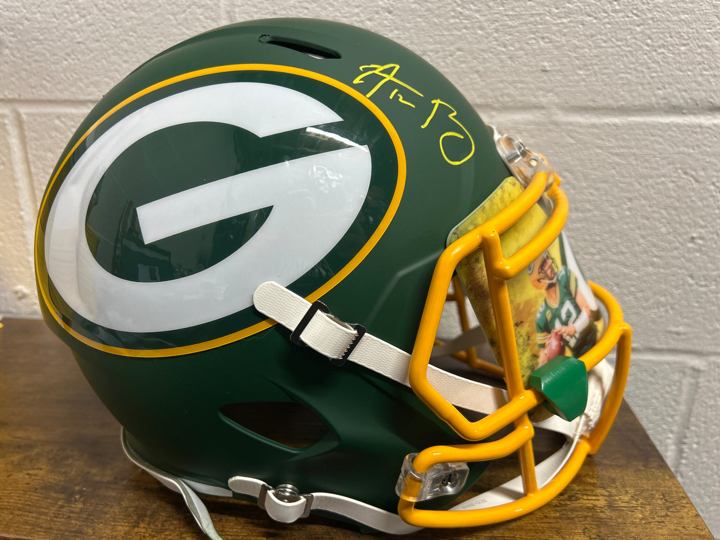Aaron Rodgers AMP Specialty Autographed Full Size Helmet Green Bay Packers Fanatics COA with visor