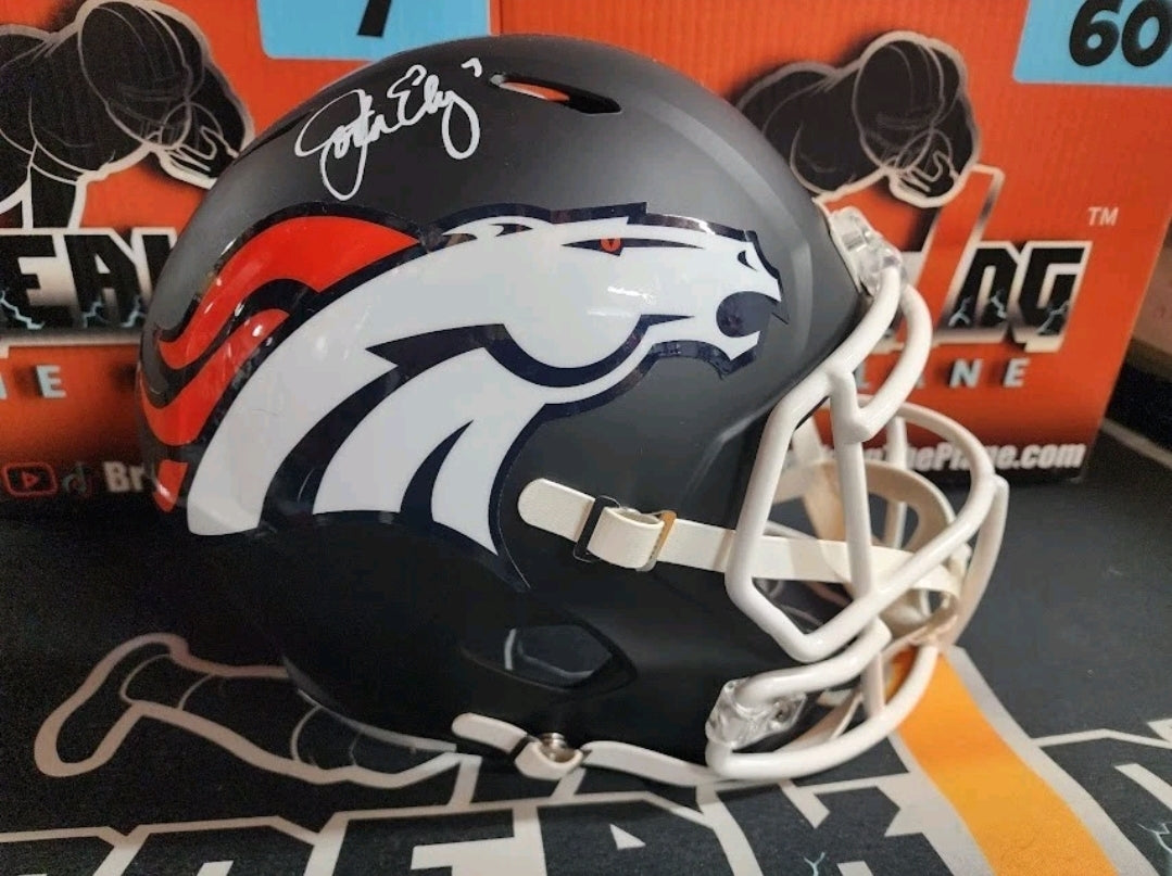 John Elway Autographed Flat Black Broncos Full Size Helmet Beckett COA