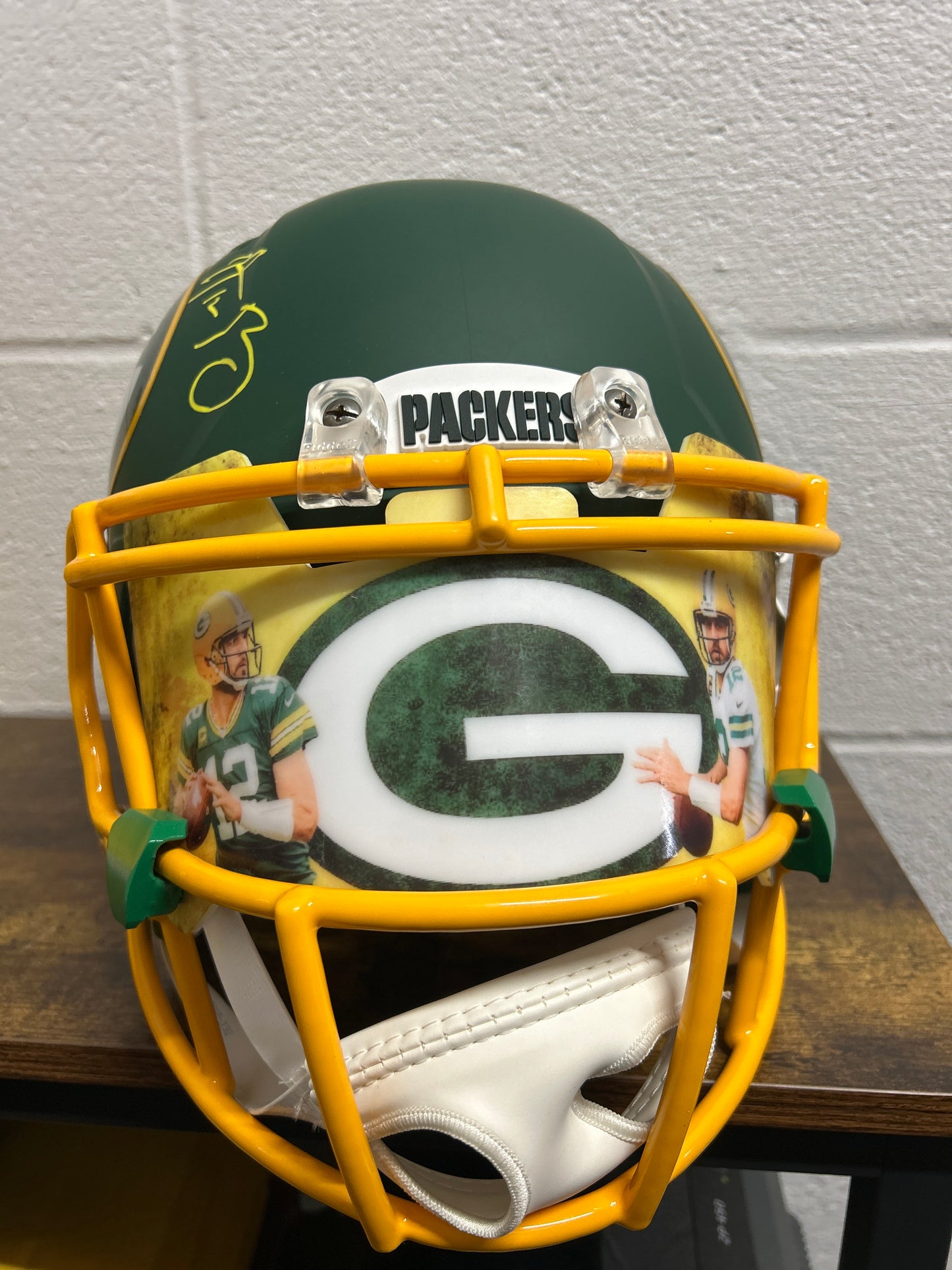 Aaron Rodgers AMP Specialty Autographed Full Size Helmet Green Bay Packers Fanatics COA with visor