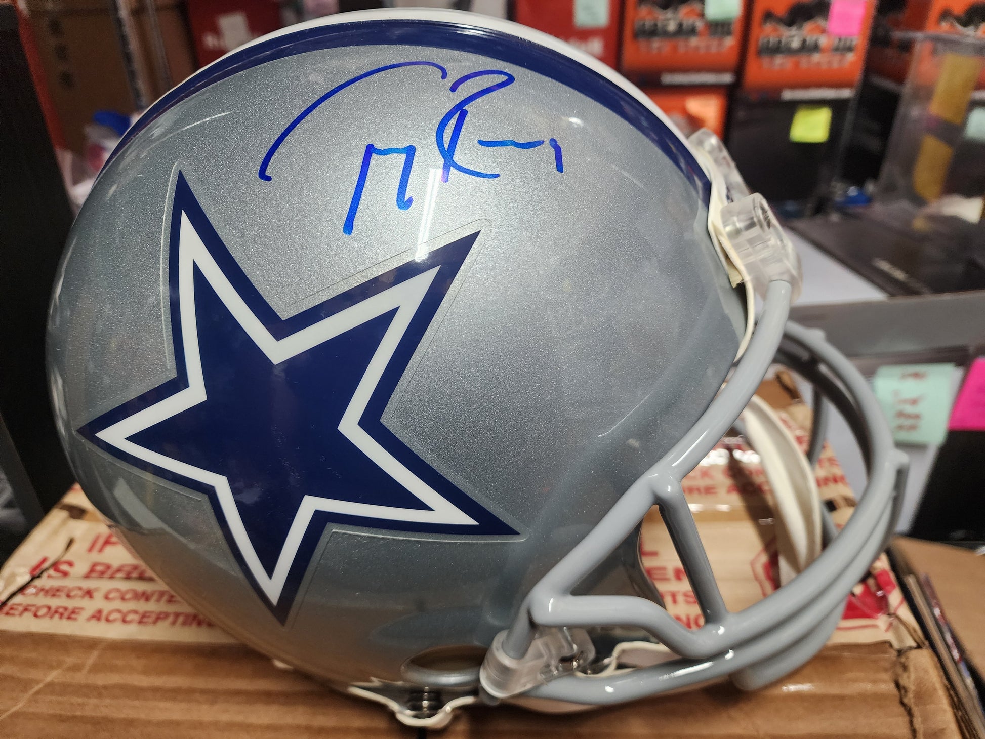 dallas cowboys authentic revolution football helmet Tony Romo On Field AUTHENTIC Riddell Autographed Full Size Helmet Dall – Breaking The Plane