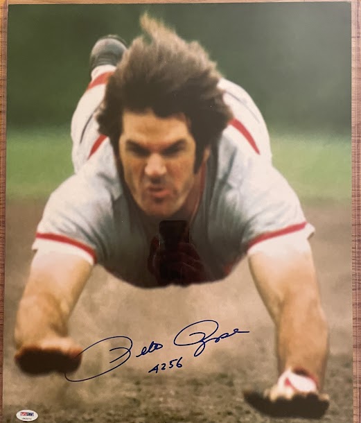 Pete Rose Autographed 16x20 Photo PSA COA Reds Inscription