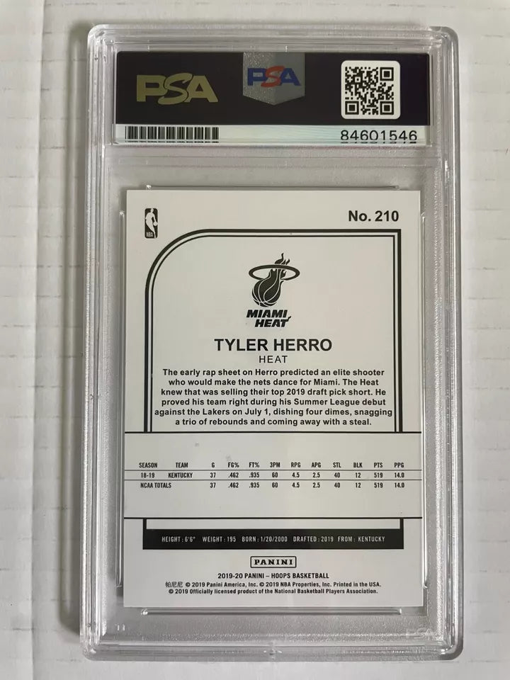 PSA COA auto Tyler Herro 2019-2020 Panini Hoops Basketball Rookie Card RC Heat