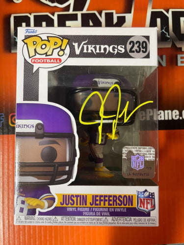 Justin Jefferson Autographed Vikings Funko Pop with Beckett COA