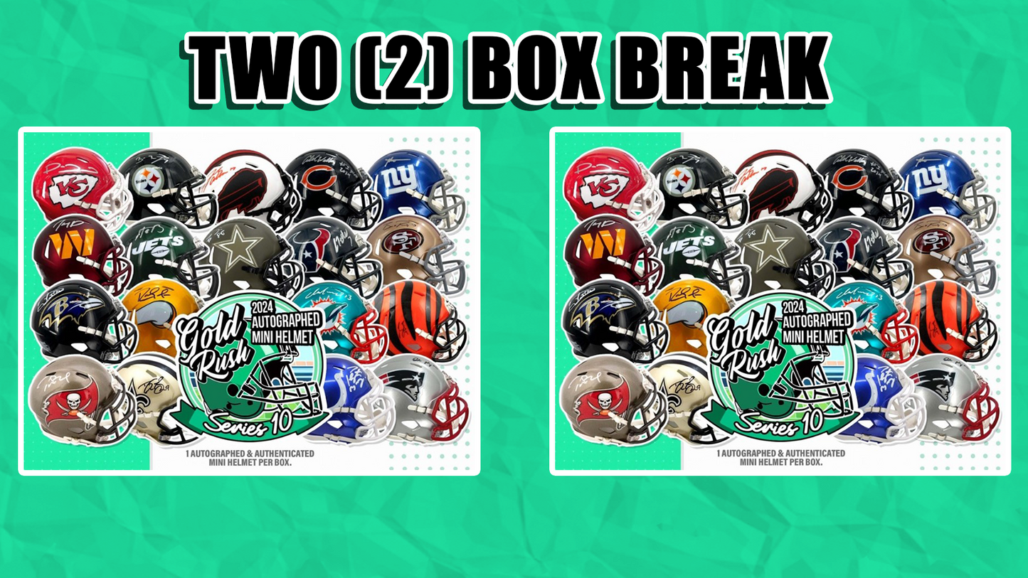 Gold Rush 2024 Series 10 FOOTBALL Mini Helmet TWO (2) Box Break! | Pick 1 Team Get 3 Random |  $41/Spot 2 for $79 | *Breaks when Full* *BREAK#DAV647*