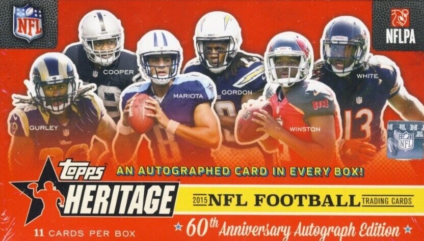 "2015 Panini Topps Heritage Football Hobby Box with 1 Autograph Card | NFL Stars & Rookies | Sealed Pack of 11 Cards"